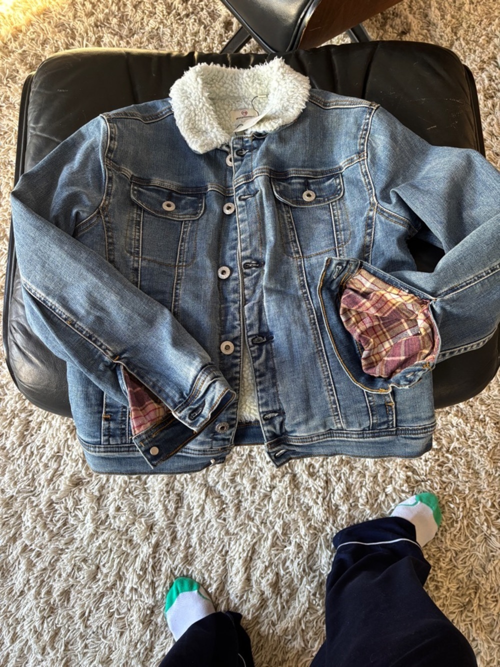 Nwt AG  Adriano Goldschmied Kids Blue Denim Sherpa-Lined Jacket & plaid flannel